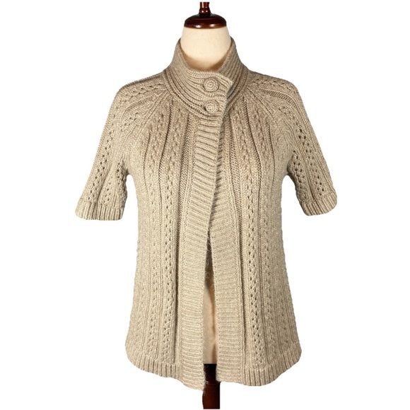 Chico’s Cardigan Beige Chunky Cable Knit Sweater Size 1 Small Wool Alpaca Mohair - Picture 1 of 6